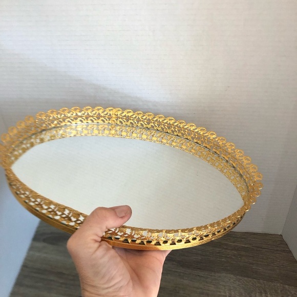 Vtg Ornate Gold Mirrored Vanity Tray - Picture 12 of 13